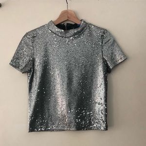 Never worn Zara silver sequin top